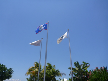 The flags of the Harvest Caye